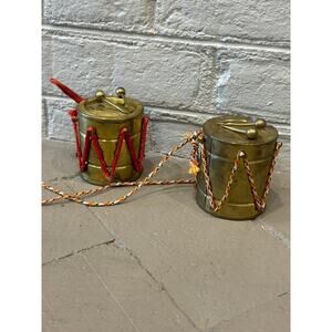 Vintage aged brass drum ornaments-holiday decor 2 pieces- aged